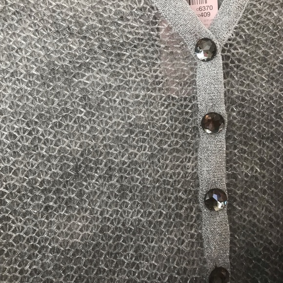 Ann Taylor Petite XS Silver-Gray Metallic Yarn Long Sleeve Henley - Picture 5 of 10